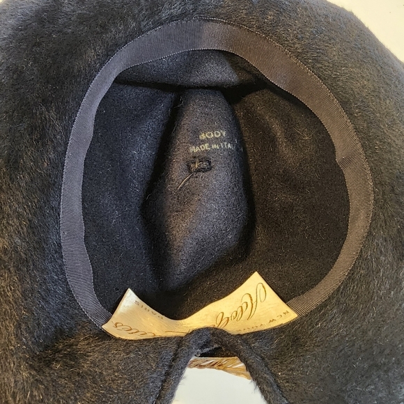 Adolfo Realites Paris Chic Navy Blue Boody  Hat with Feather main image 9